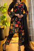 3D BLACK ROSE SILK UNSTITCHED DIGITAL PRINTED 3PC SUIT | KPA0402